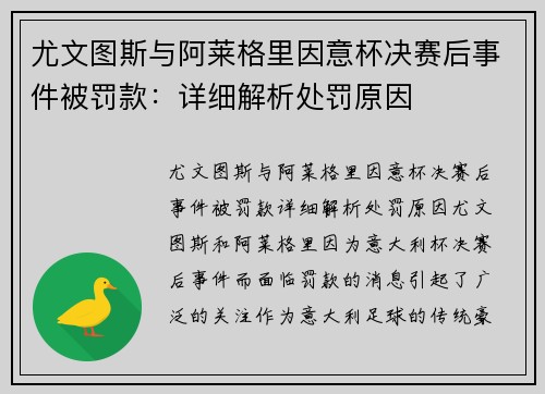 尤文图斯与阿莱格里因意杯决赛后事件被罚款：详细解析处罚原因